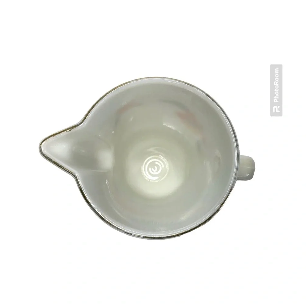 Neolex By Crystal Gold Rim Pitcher Oven Proof Opaque Milk Glass Floral Lily Vtg